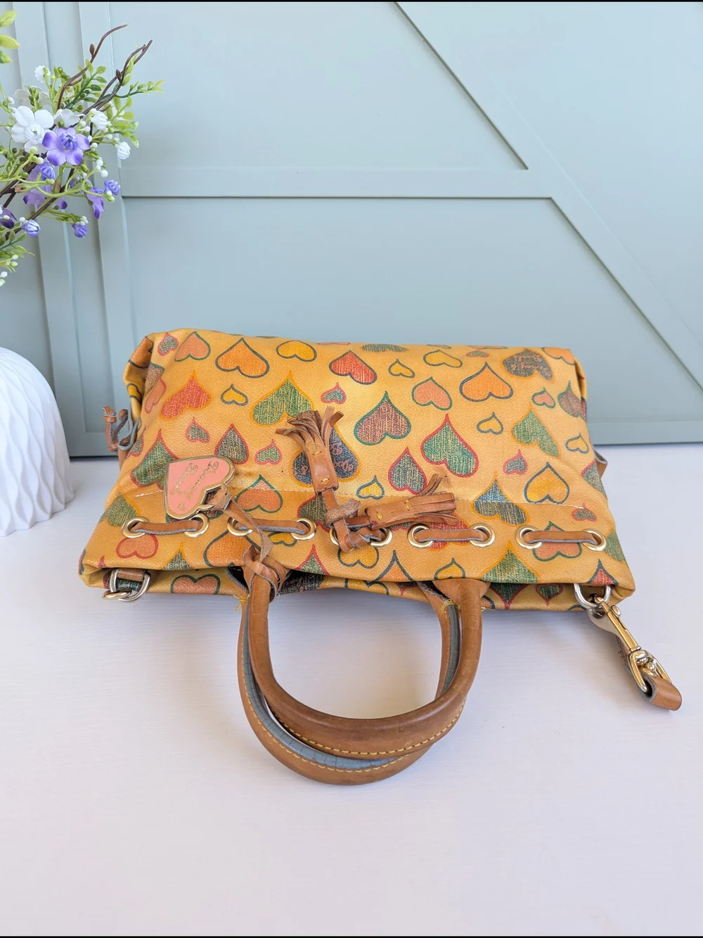 Dooney & Bourke Yellow Heart Print Satchel